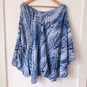 Y2K‎ Psychedelic Abstract Swirl Caftan Poncho Top Flowy Blue Marble Oversized